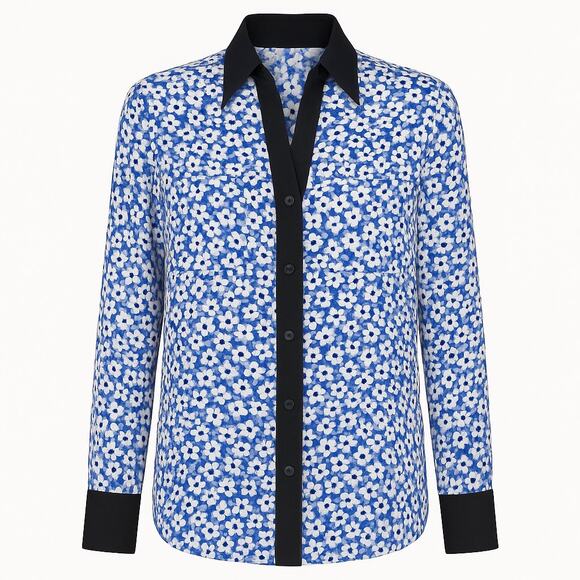 Emanuel Ungaro Silk Blue Floral Button Up Top Blouse - Picture 1 of 10